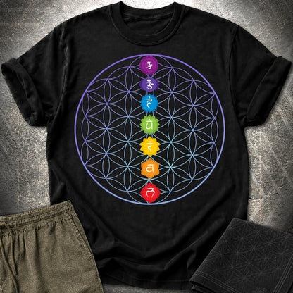 Chakras Flower Of Life T-Shirt - Chakras Flower Of Life T-Shirt - Black