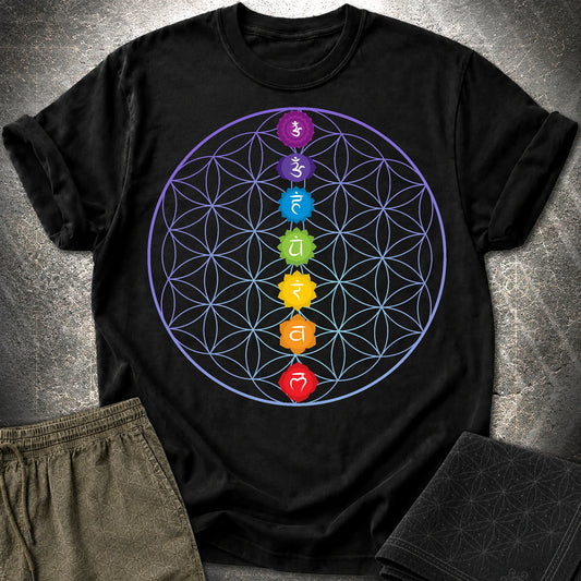 Chakras Flower Of Life T-Shirt - Chakras Flower Of Life T-Shirt - Black