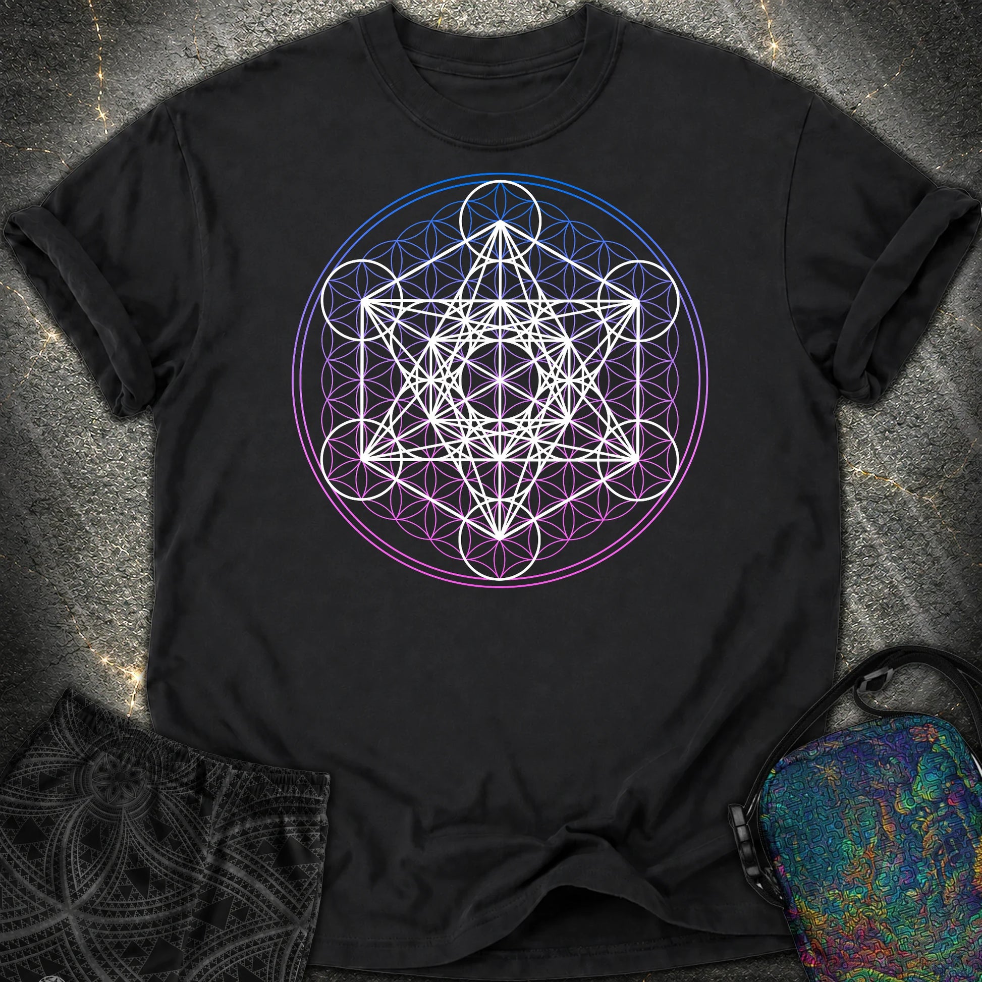 White Metatron Gradient Flower Comfort T-Shirt - White Metatron Gradient Flower Comfort T-Shirt - Black