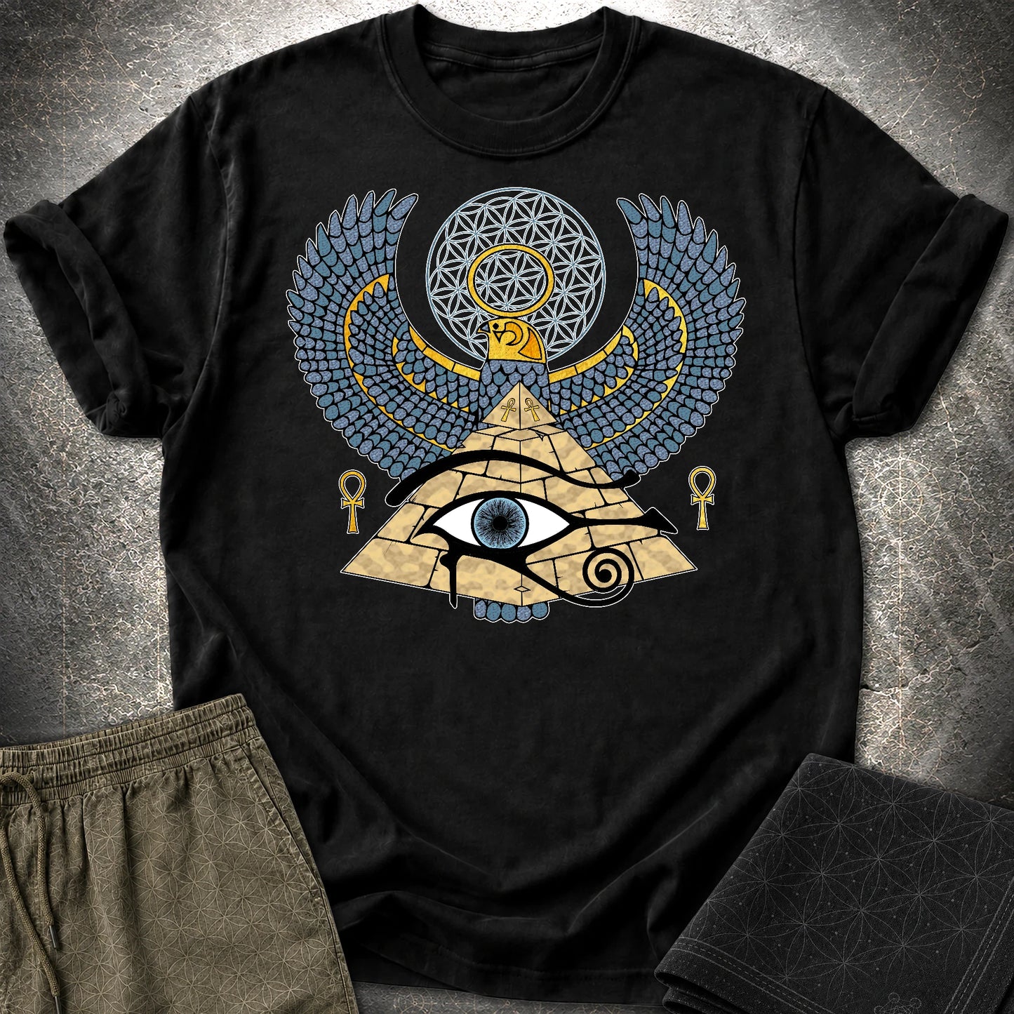 Horus Flower Of Life Egypt T-Shirt - Horus Flower Of Life Egypt T-Shirt - Black