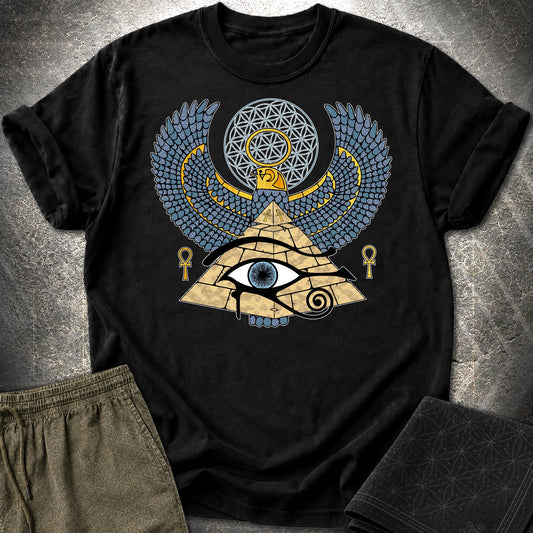 Horus Flower Of Life Egypt T-Shirt - Horus Flower Of Life Egypt T-Shirt - Black