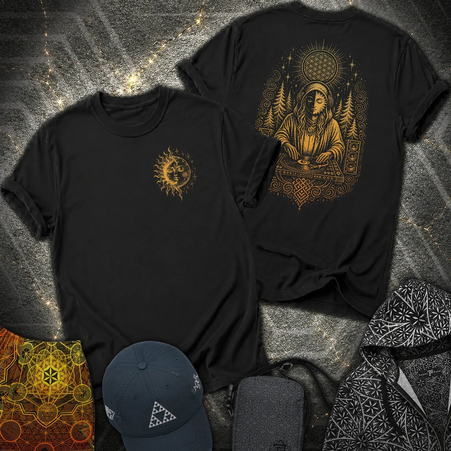 Celestial Sun Moon Mystic DJ Shirt 2 Sided T-Shirt - Celestial Sun Moon Mystic DJ Shirt 2 Sided T-Shirt - Black
