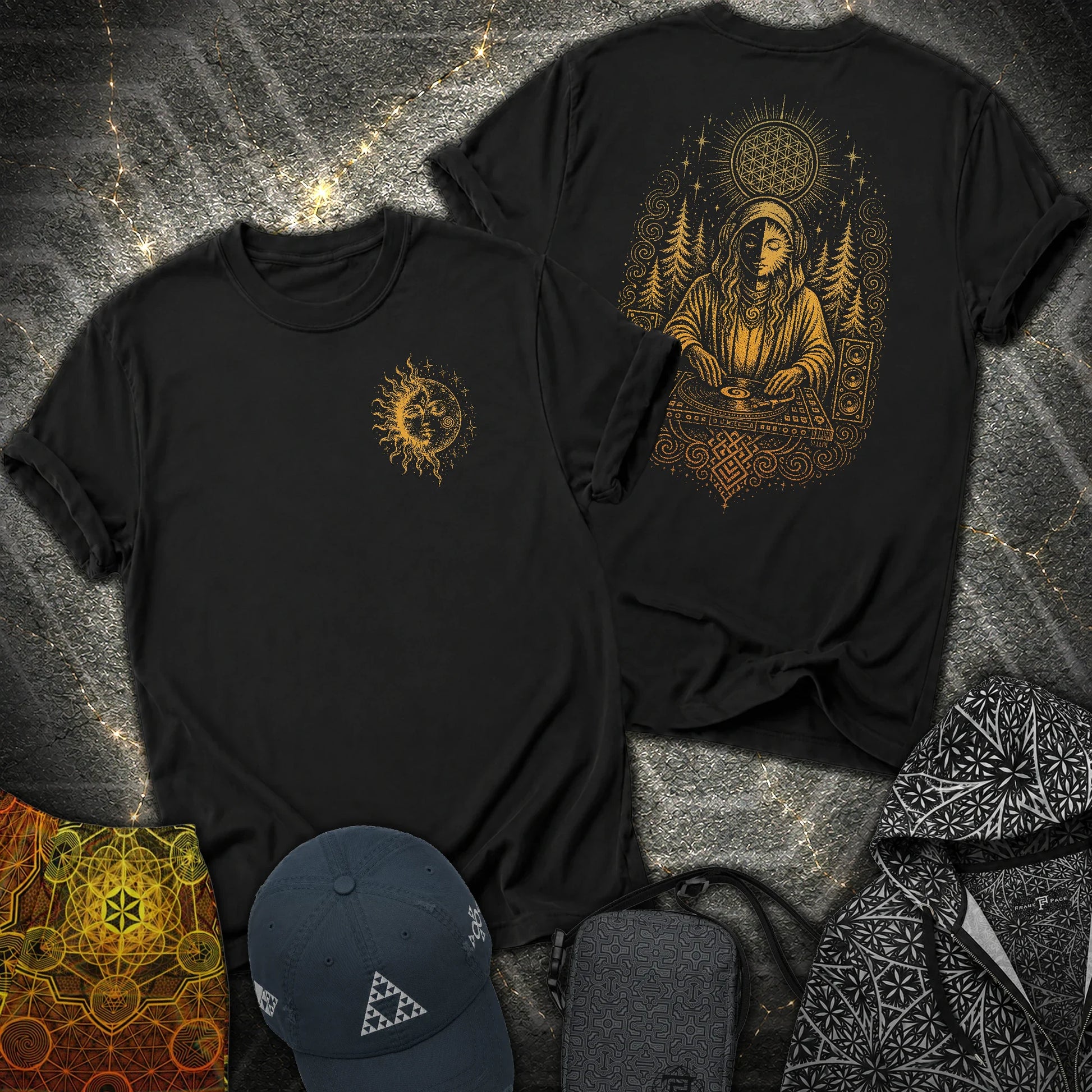 Celestial Sun Moon Mystic DJ Shirt 2 Sided T-Shirt - Celestial Sun Moon Mystic DJ Shirt 2 Sided T-Shirt - Black