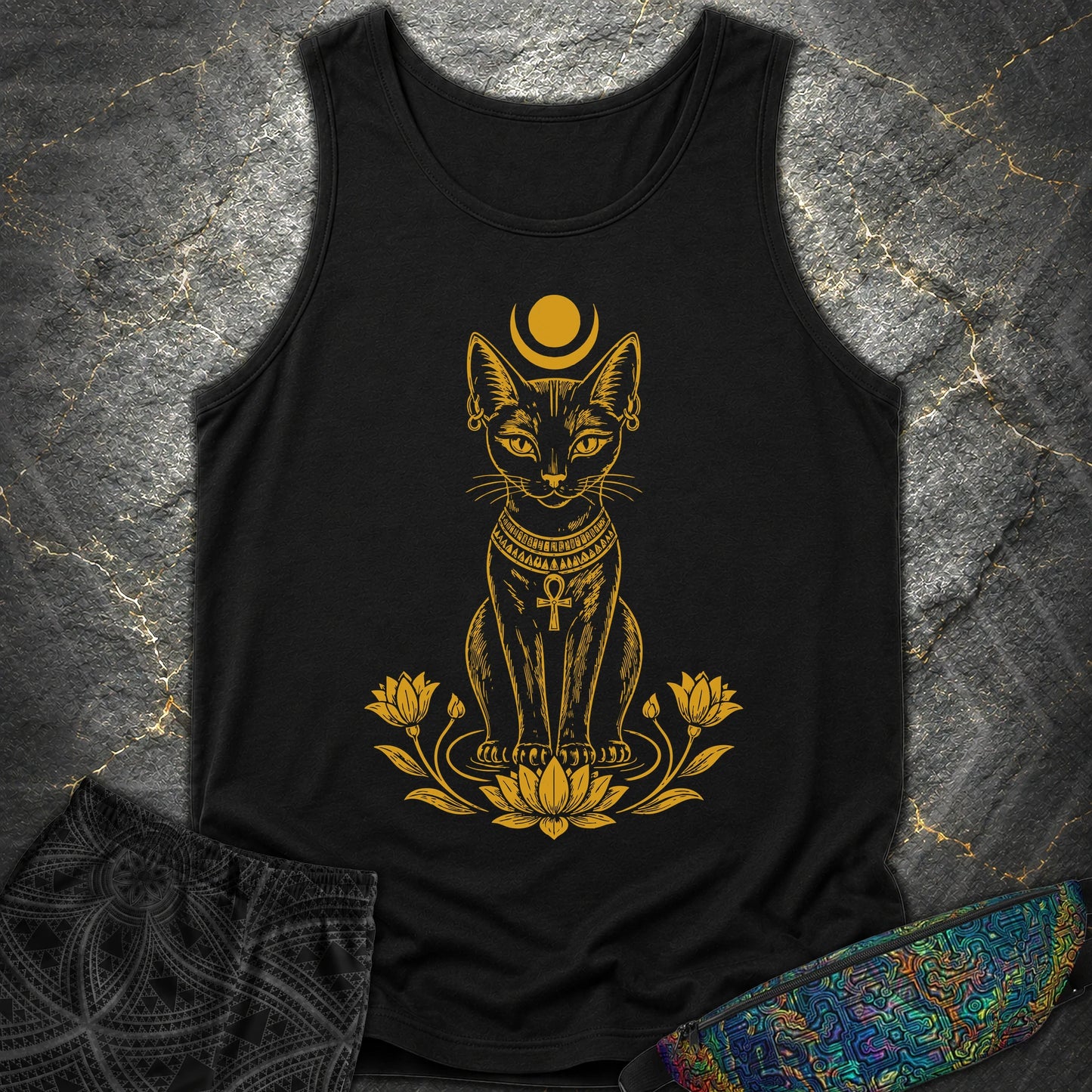 Sacred Cat of the Moon - Sacred Cat of the Moon Comfort Tank Top - Black