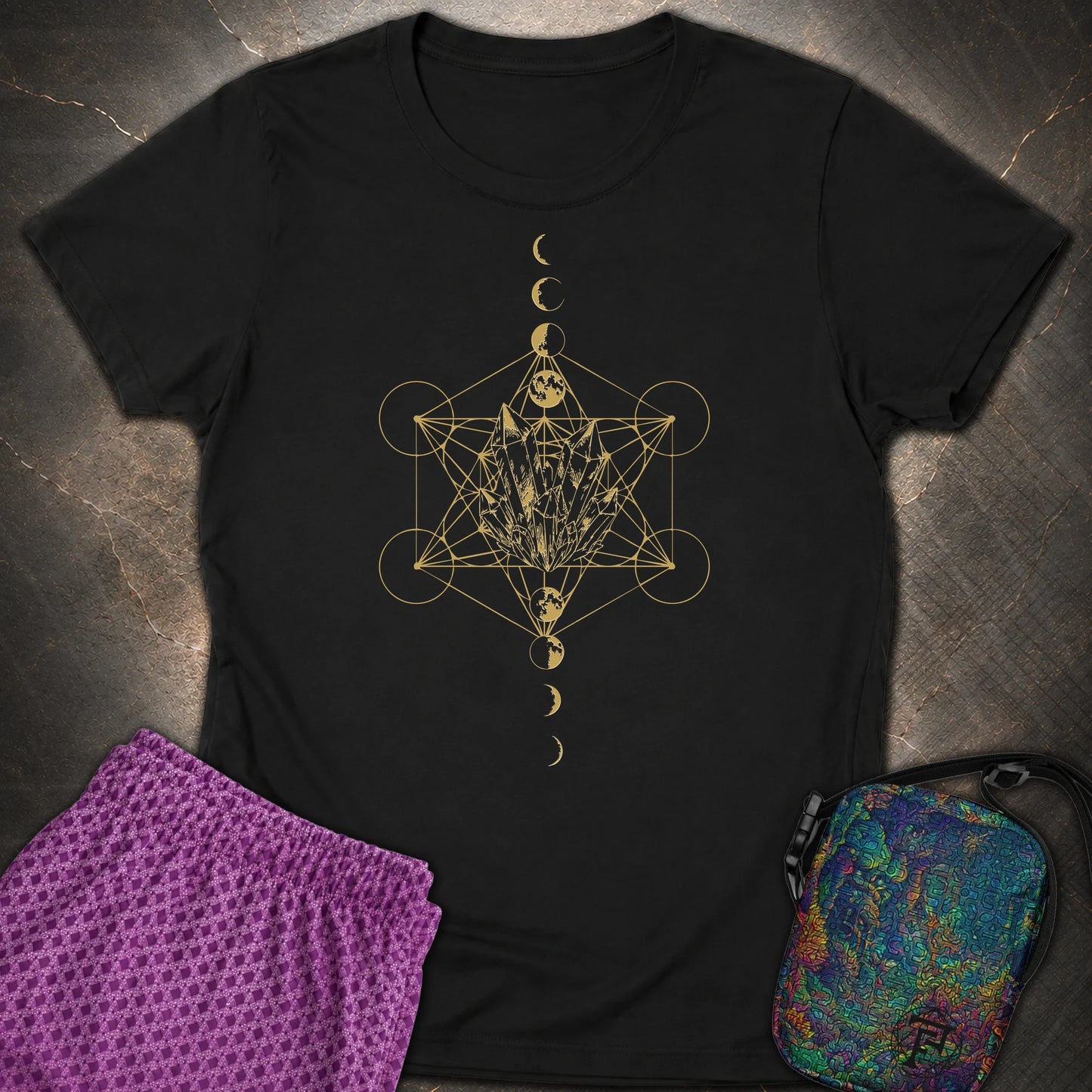 Metatron Crystal Moon Phases - Metatron Crystal Moon Phases Womens T-Shirt - Black