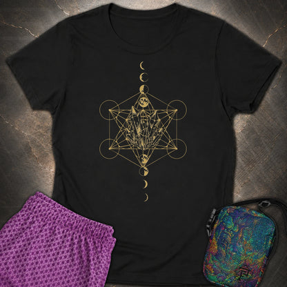Metatron Crystal Moon Phases - Metatron Crystal Moon Phases Womens T-Shirt - Black