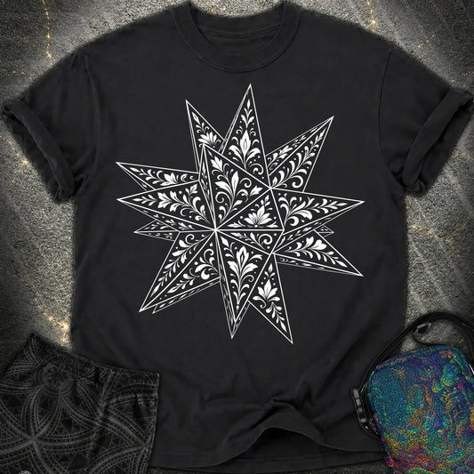 White Floral Stellated Dodecahedron - White Floral Stellated Dodecahedron Comfort T-Shirt - Black