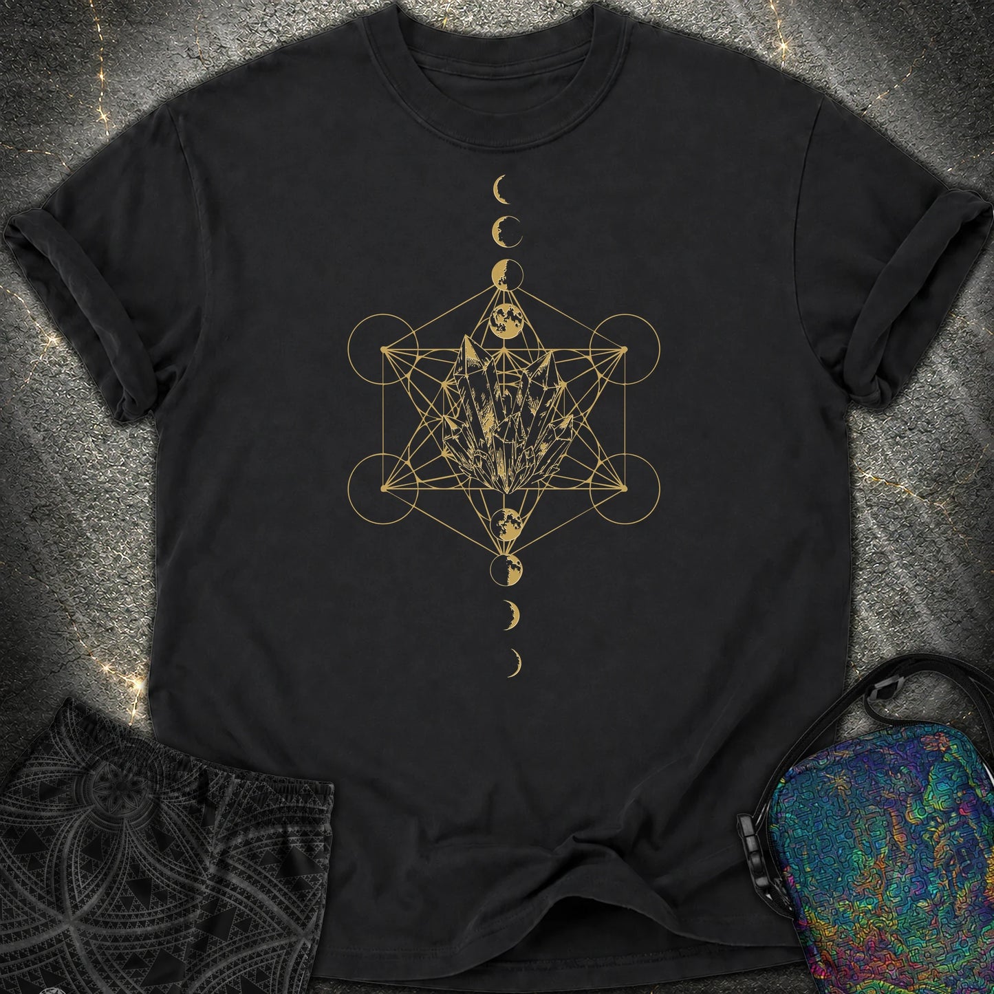 Metatron Crystal Moon Phases - Metatron Crystal Moon Phases Comfort T-Shirt - Black