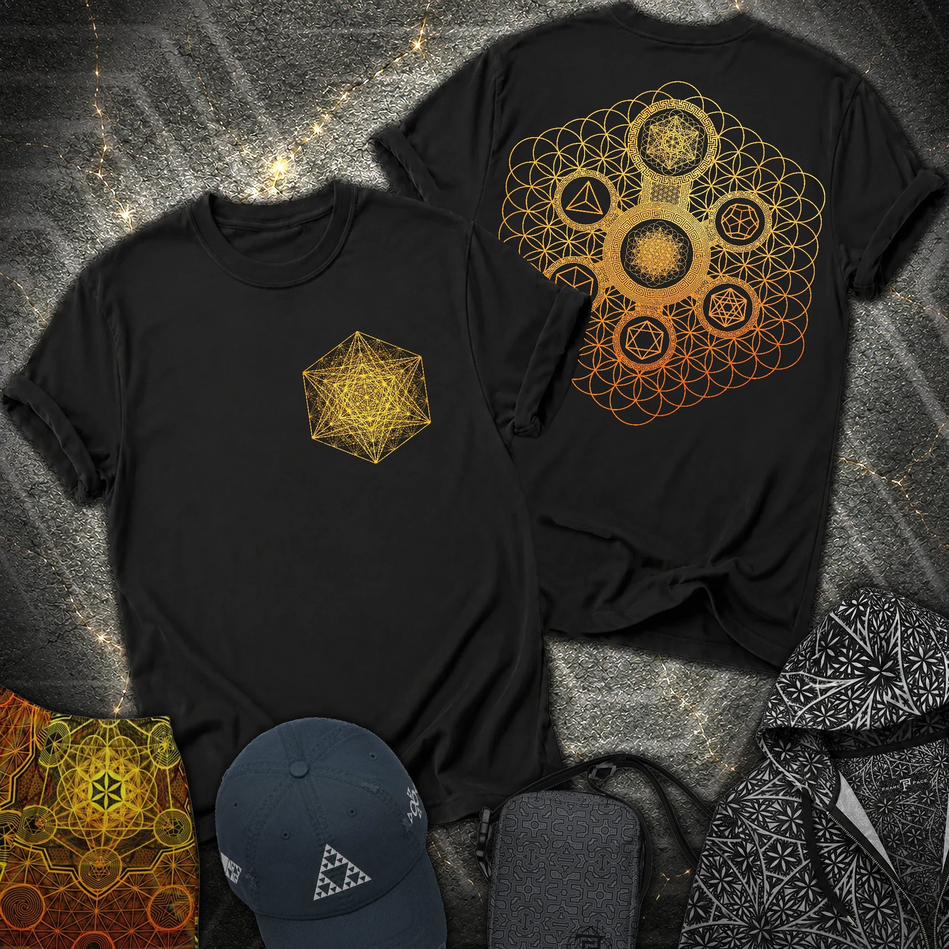 Metatron Tetrahedron Platonic Solids 2 Sided T-Shirt - Metatron Tetrahedron Platonic Solids 2 Sided T-Shirt - Black