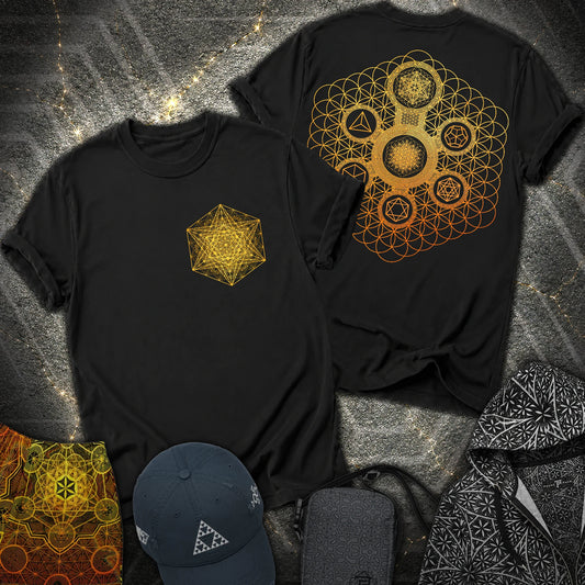 Metatron Tetrahedron Platonic Solids 2 Sided T-Shirt - Metatron Tetrahedron Platonic Solids 2 Sided T-Shirt - Black