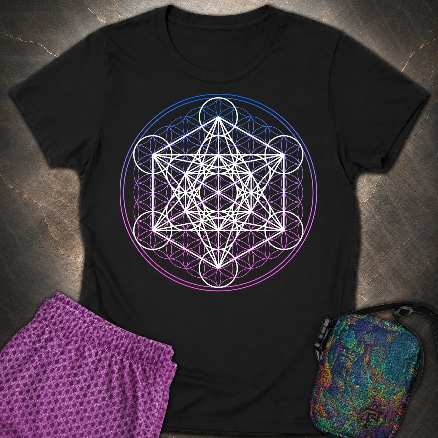 White Metatron Gradient Flower Womens T-Shirt - White Metatron Gradient Flower Womens T-Shirt - Black