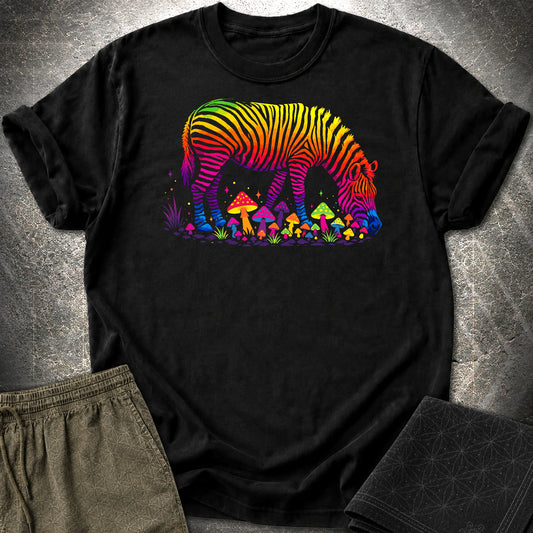 Psychedelic Zebra T-Shirt, Rainbow Mushroom Graphic Tee, Trippy Animal Festival Shirt - Psychedelic Zebra T-Shirt, Rainbow Mushroom Graphic Tee, Trippy Animal Festival Shirt - Black