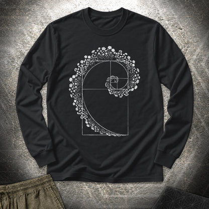 Floral Golden Ratio Spiral Long Sleeve Shirt showing front artwork