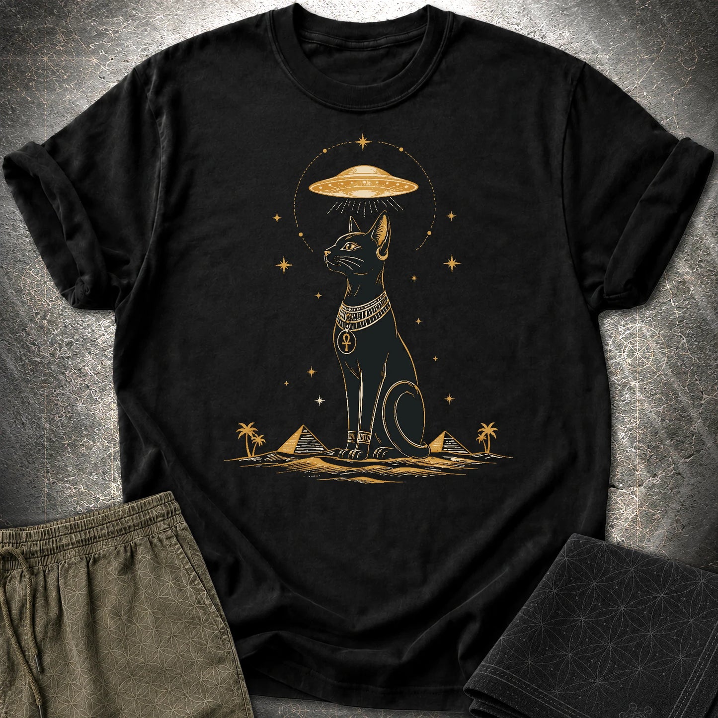 Celestial Cat Beneath the Starship - Celestial Cat Beneath the Starship T-Shirt - Black