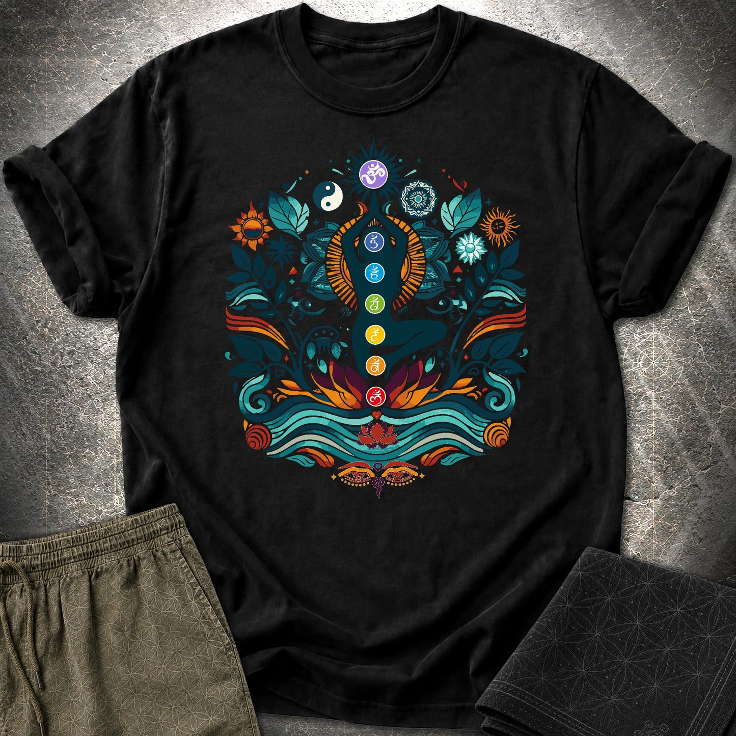 Yoga Chakras T-Shirt - Yoga Chakras T-Shirt - Black