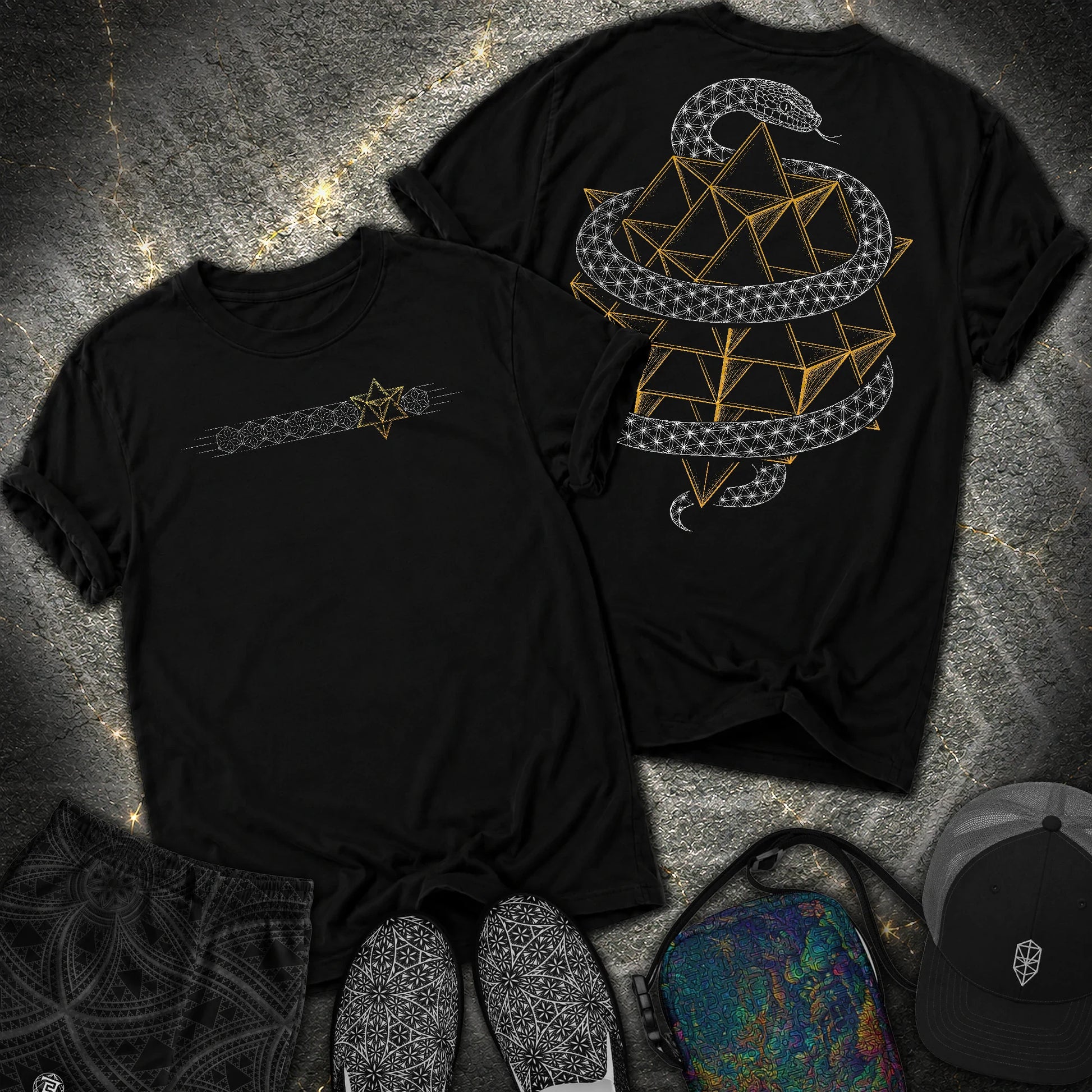 Serpent Tetrahedron Merkaba Geometry 2 Sided Comfort T-Shirt - Serpent Tetrahedron Merkaba Geometry 2 Sided Comfort T-Shirt - Black