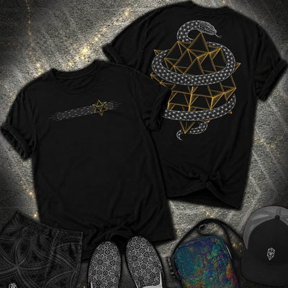 Serpent Tetrahedron Merkaba Geometry 2 Sided Comfort T-Shirt - Serpent Tetrahedron Merkaba Geometry 2 Sided Comfort T-Shirt - Black
