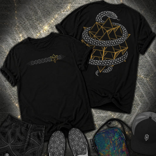 Serpent Tetrahedron Merkaba Geometry 2 Sided Comfort T-Shirt - Serpent Tetrahedron Merkaba Geometry 2 Sided Comfort T-Shirt - Black