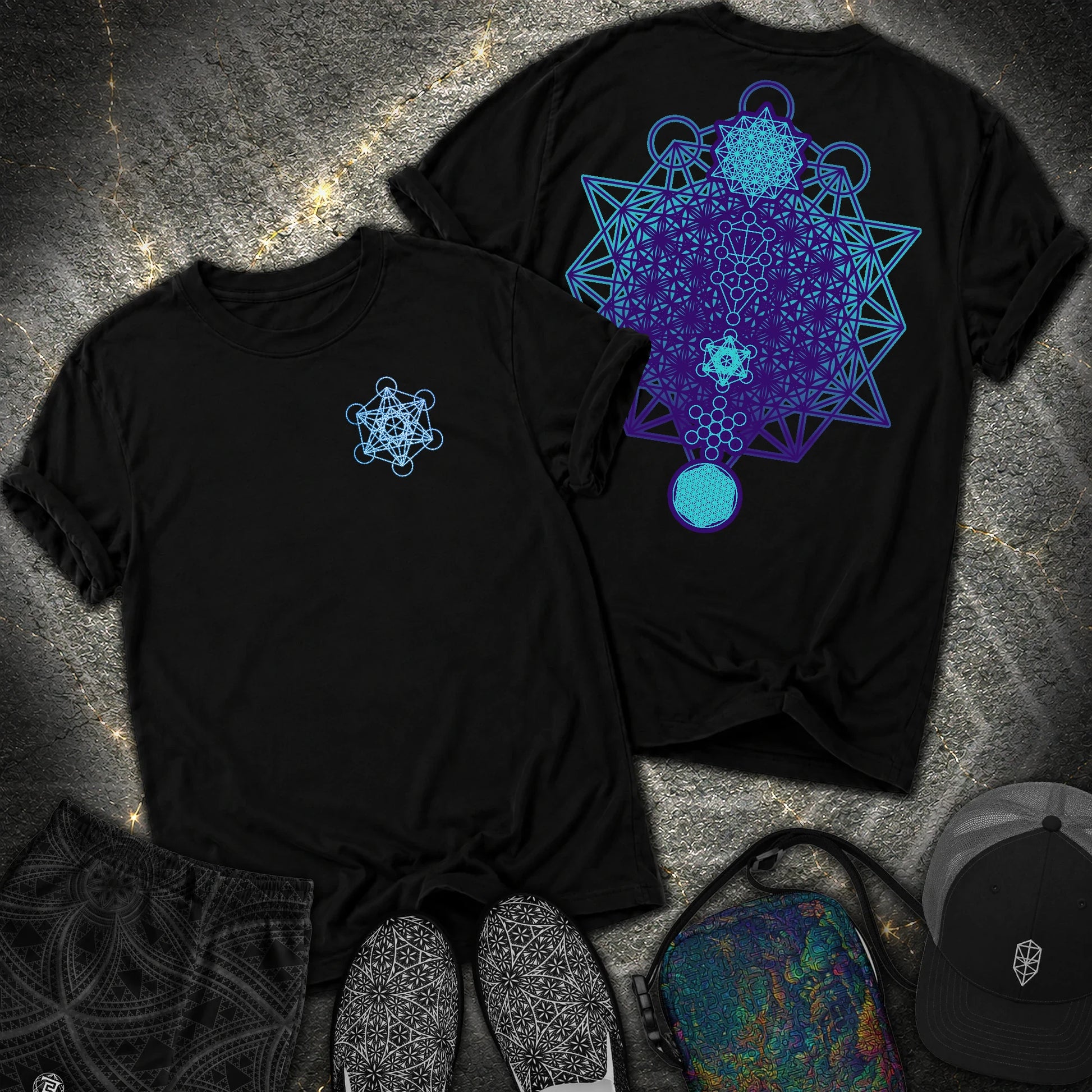 All The Sacred Geometry Comfort 2 Sided T-Shirt - All The Sacred Geometry Comfort 2 Sided T-Shirt - Black