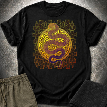 Shipibo Kene Cosmic Snake T-Shirt - Shipibo Kene Cosmic Snake T-Shirt - Black