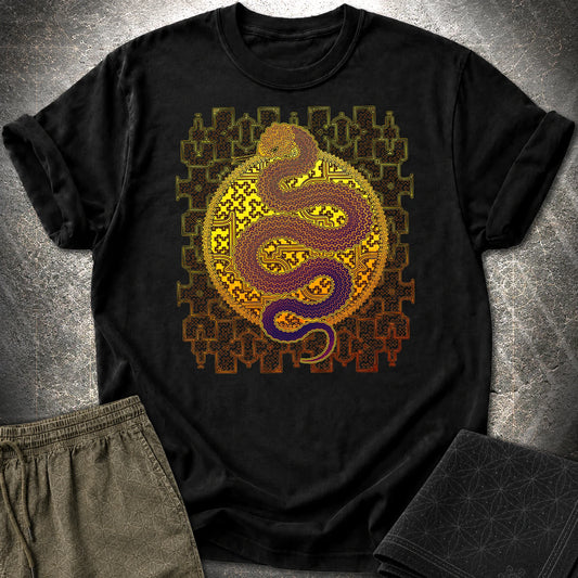 Shipibo Kene Cosmic Snake T-Shirt - Shipibo Kene Cosmic Snake T-Shirt - Black