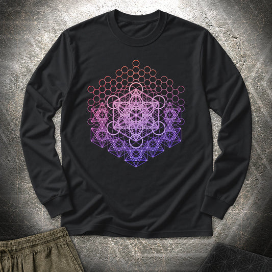 Metatron And Flower Connection Long Sleeve Shirt showing front artwork