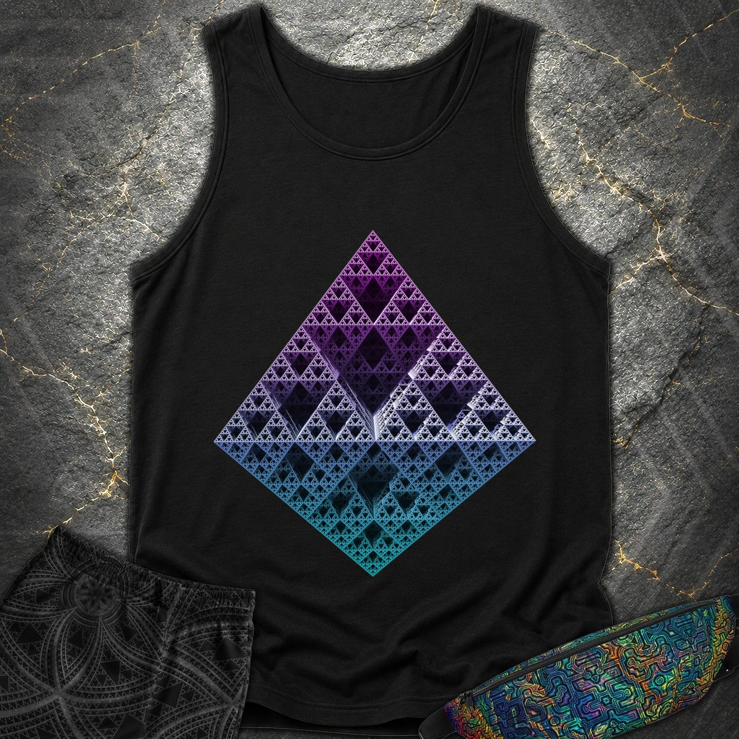 Sierpinski 3D Fractal T-Shirt - Sierpinski 3D Fractal Comfort Tank Top - Black