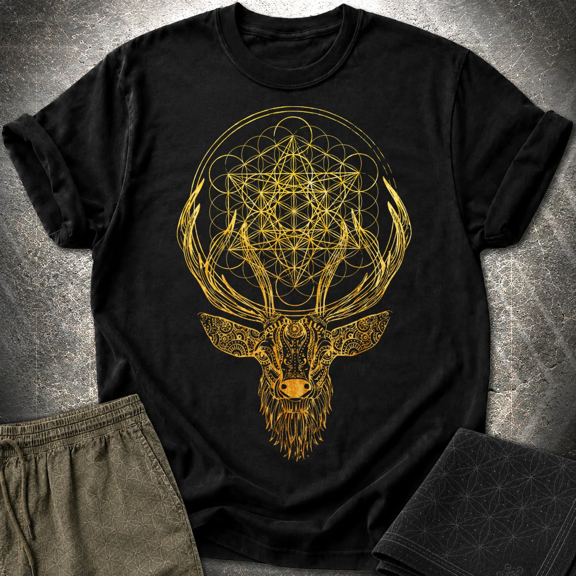 Metatron's Cube Deer T-Shirt - Metatron's Cube Deer T-Shirt - Black