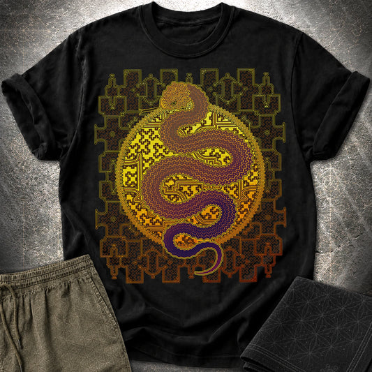 Shipibo Kene Cosmic Snake - Shipibo Kene Cosmic Snake T-Shirt - Black