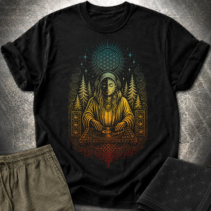 Mystic DJ T-Shirt, Psychedelic Rave Goddess Shirt, Sacred Geometry Festival Graphic Tee - Mystic DJ T-Shirt, Psychedelic Rave Goddess Shirt, Sacred Geometry Festival Graphic Tee - Black