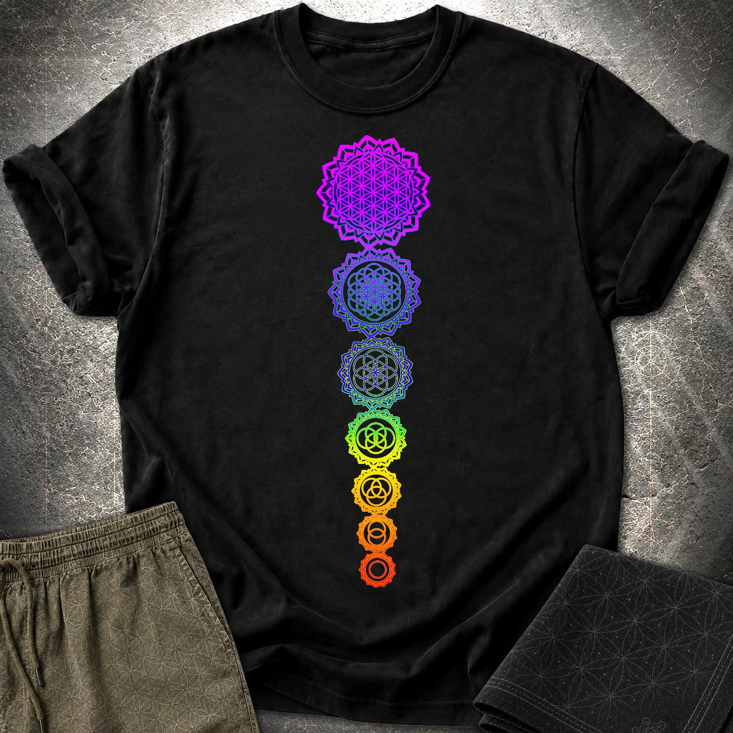 Flower Of Life Chakras T-Shirt - Flower Of Life Chakras T-Shirt - Black