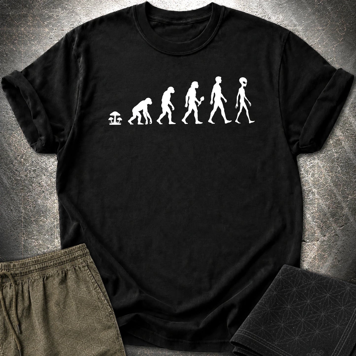 Mushroom Evolution Transformation T-Shirt - Mushroom Evolution Transformation T-Shirt - Black