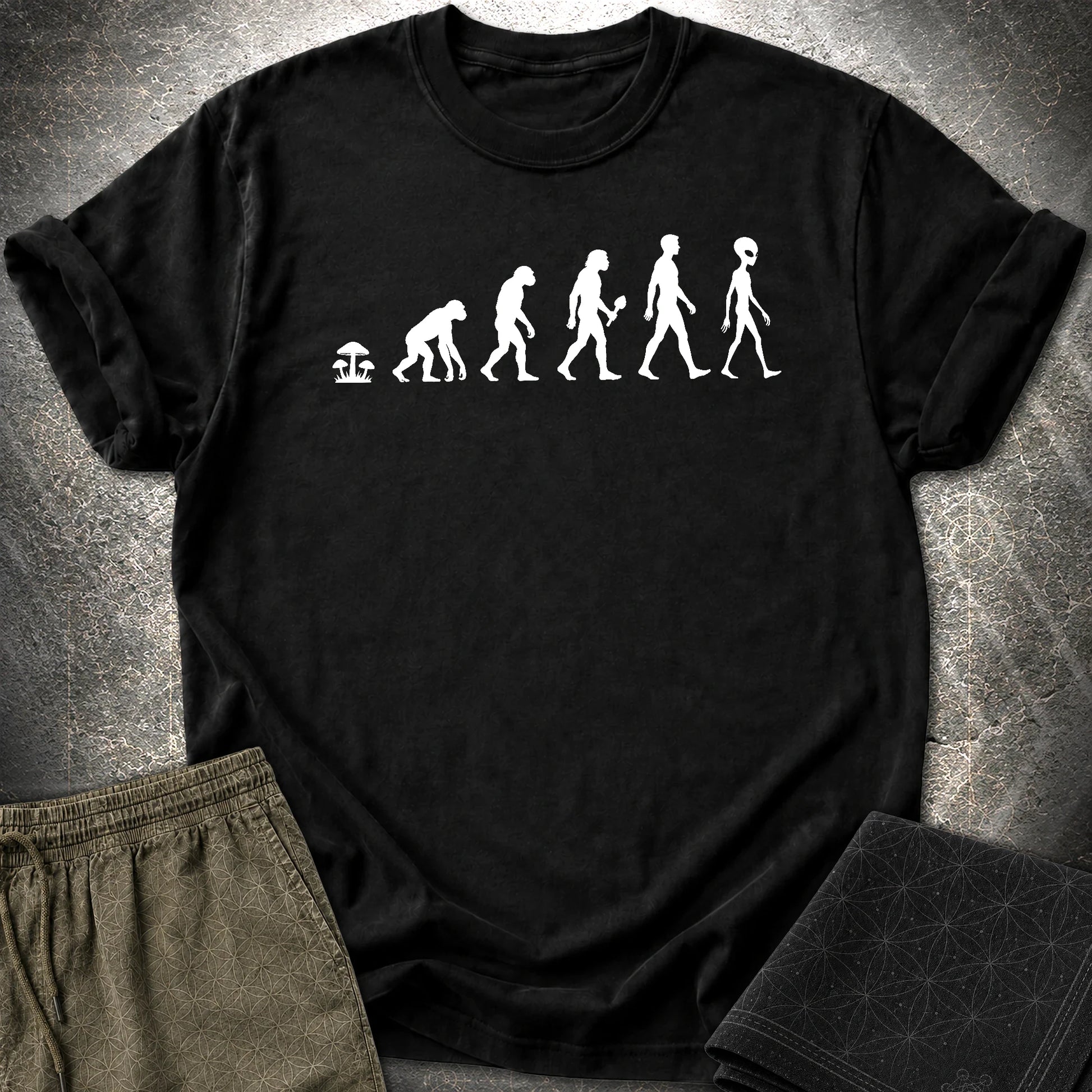 Mushroom Evolution Transformation T-Shirt - Mushroom Evolution Transformation T-Shirt - Black