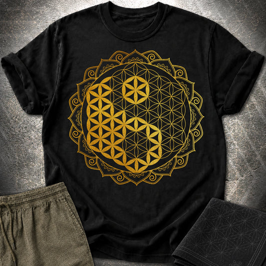 Yin Yang Gold Mandala - Yin Yang Gold Mandala T-Shirt - Black