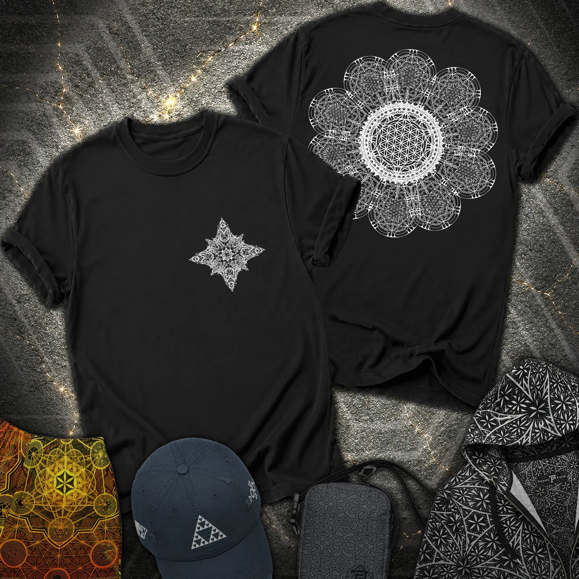 Geometric Flower 2 Sided T-Shirt - Geometric Flower 2 Sided T-Shirt - Black