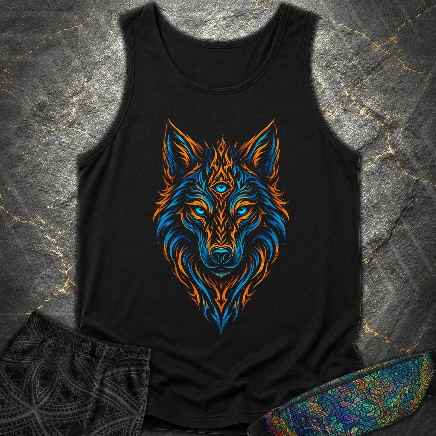 Mystic Tribal Wolf Comfort Tank Top - Mystic Tribal Wolf Comfort Tank Top - Black