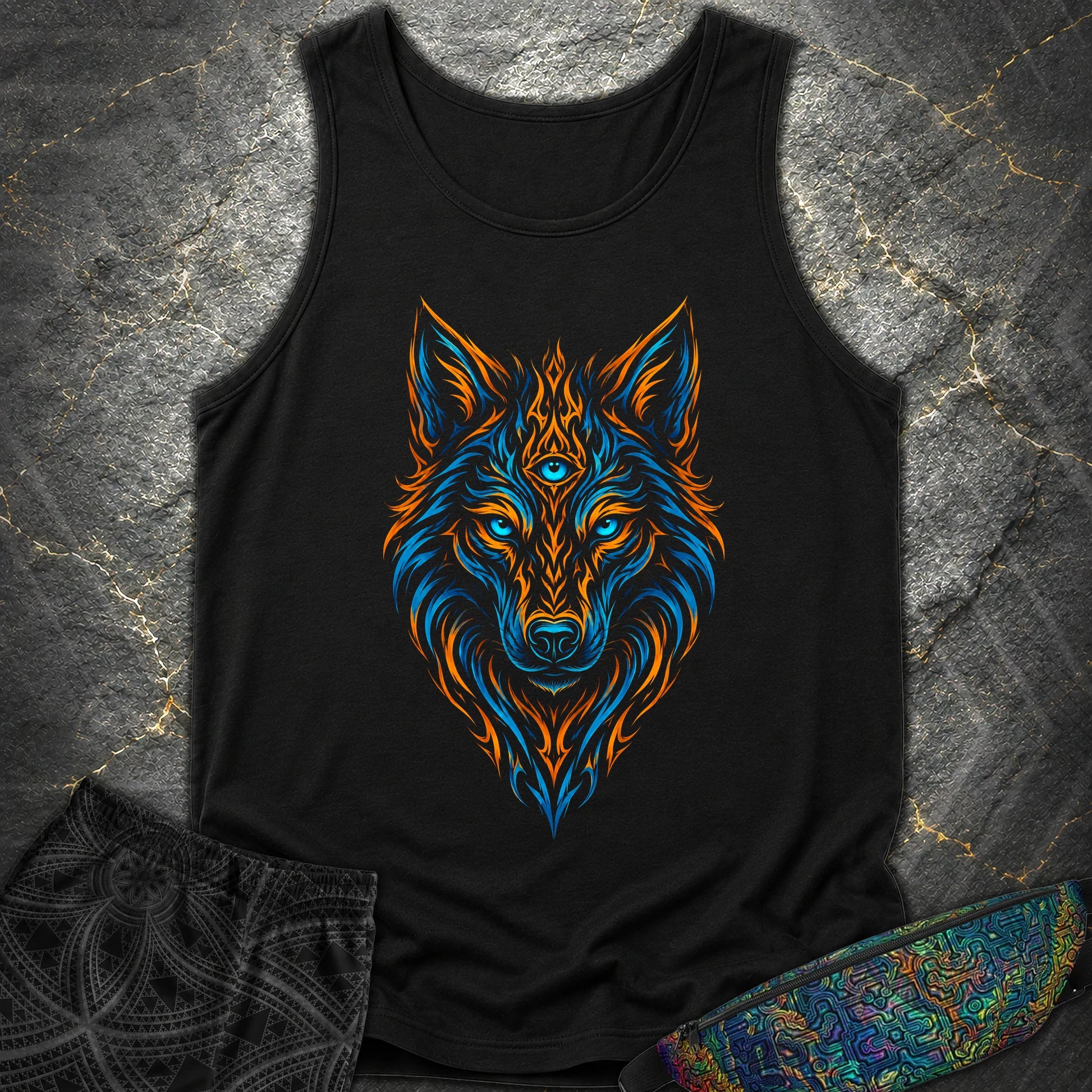 Mystic Tribal Wolf Comfort Tank Top - Mystic Tribal Wolf Comfort Tank Top - Black