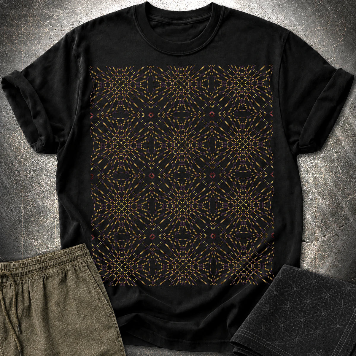 Psychedelic Geometric Kaleidoscope Boho Pattern T-Shirt - Psychedelic Geometric Kaleidoscope Boho Pattern T-Shirt - Black
