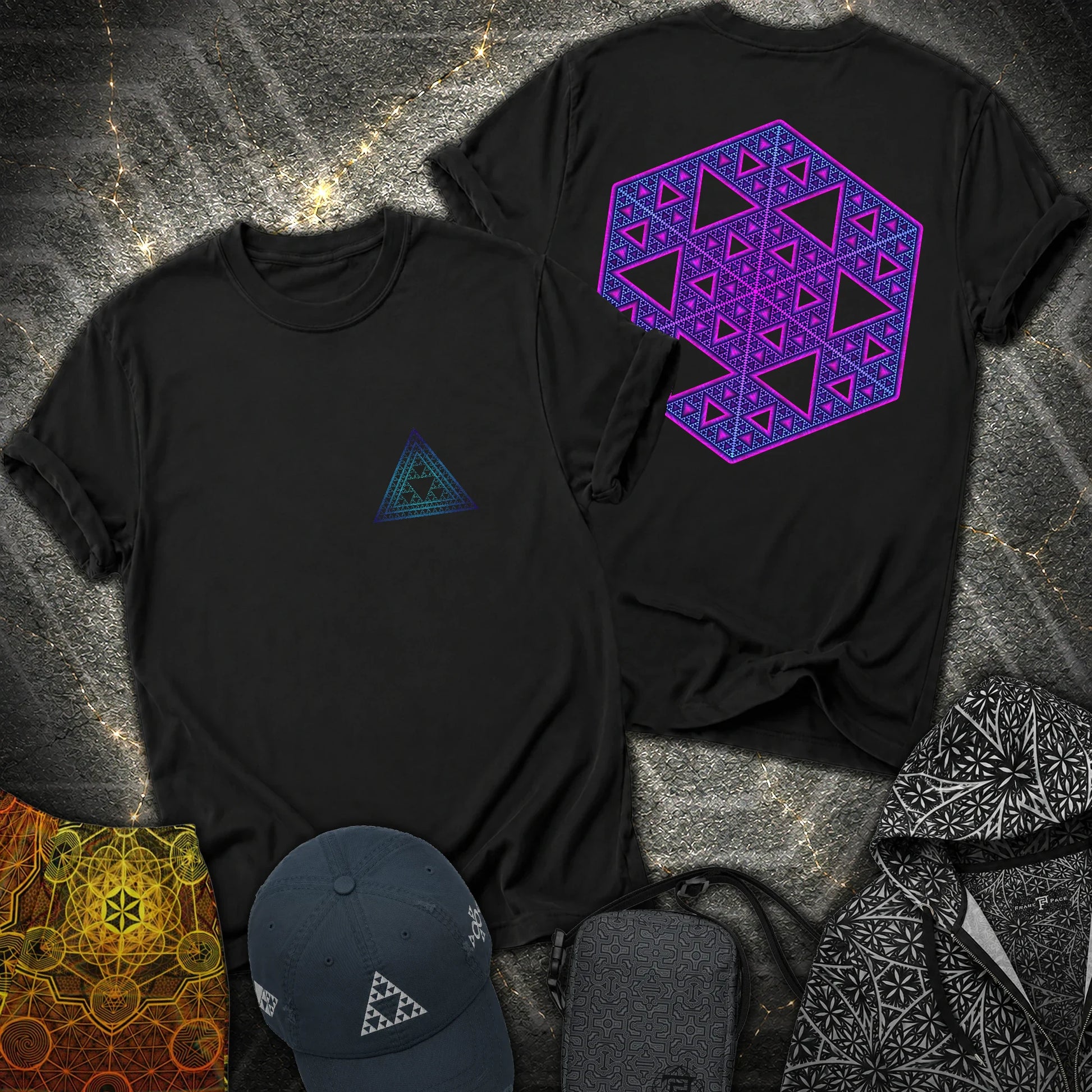 Sierpinski Star and Triangle 2 Sided T-Shirt - Sierpinski Star and Triangle 2 Sided T-Shirt - Black