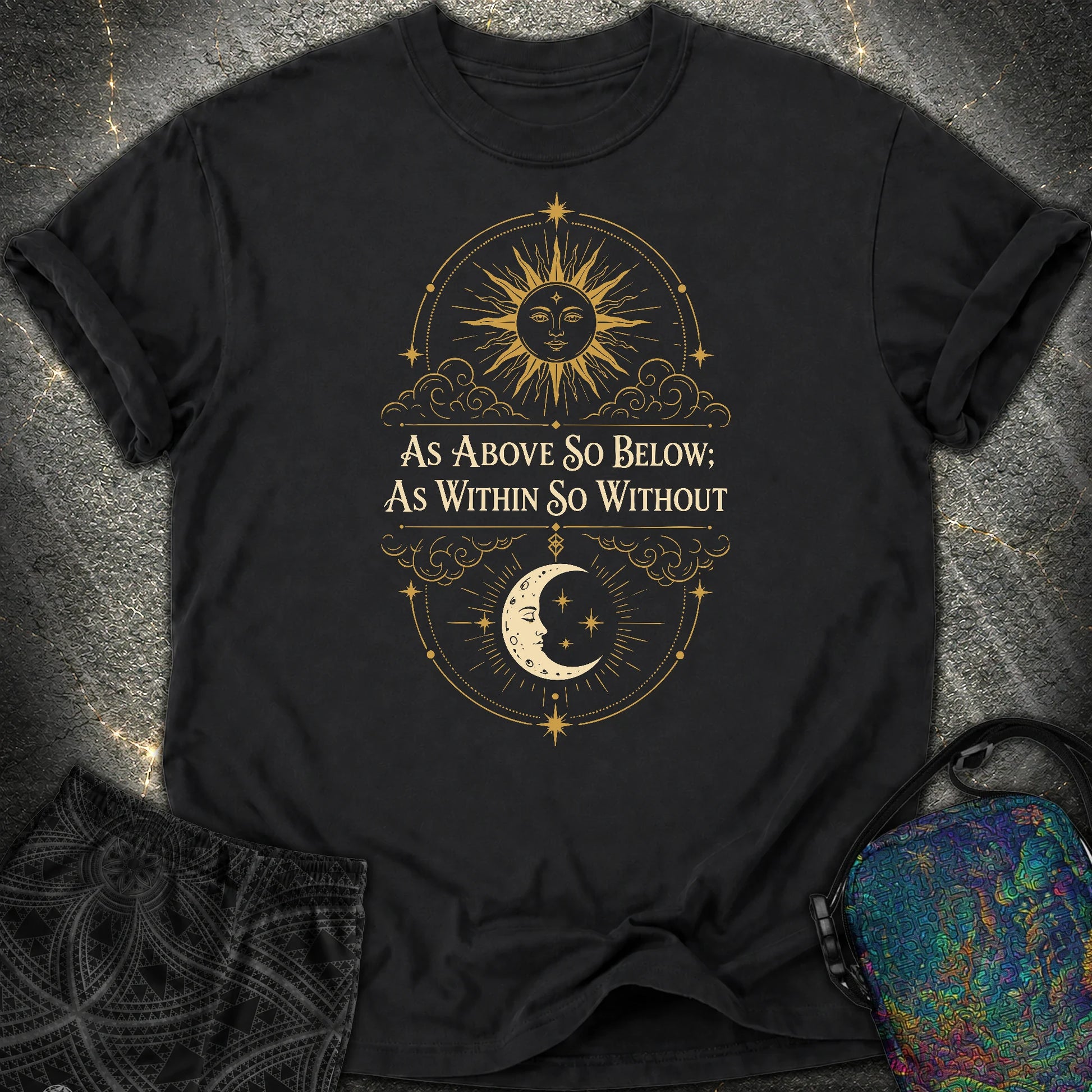 As Above So Below Sun Moon Colored - As Above So Below Sun Moon Colored Comfort T-Shirt - Black