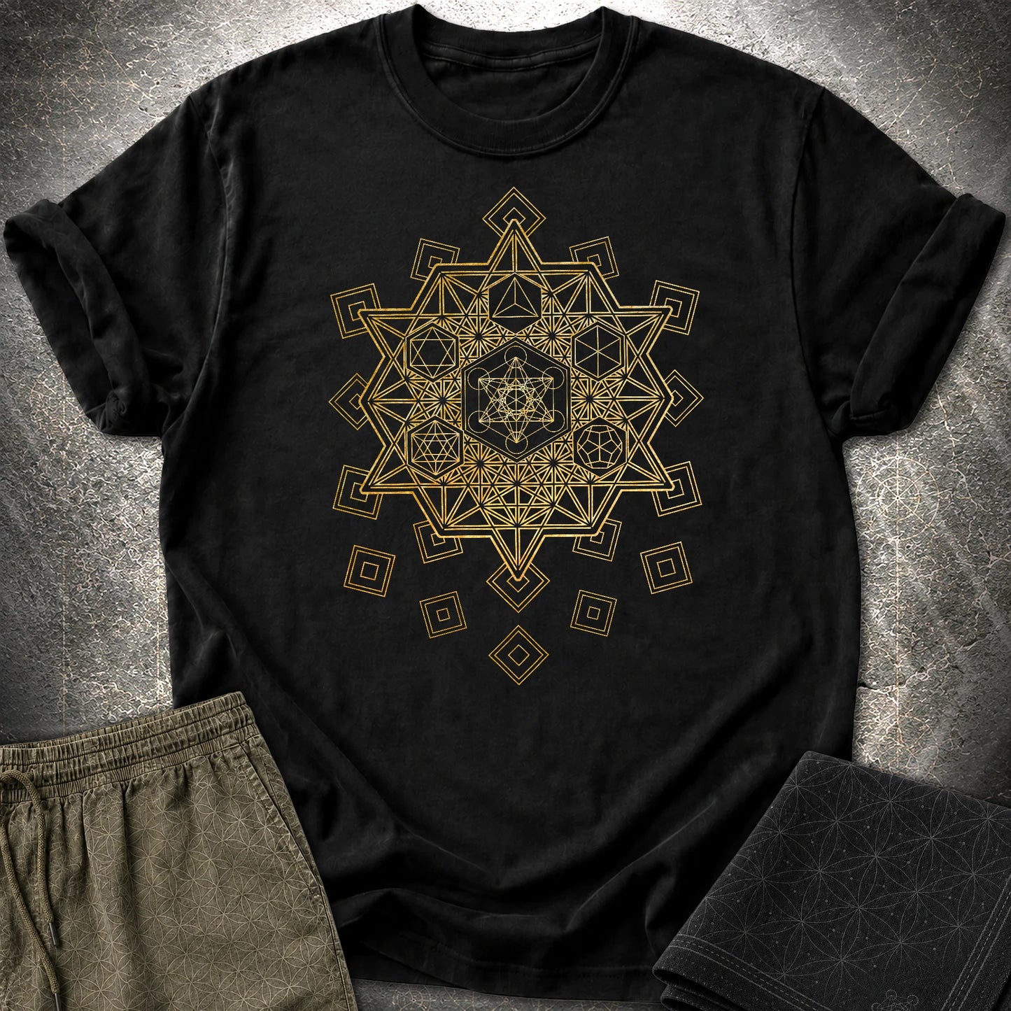 Metatron and Platonic Solids T-Shirt - Metatron and Platonic Solids T-Shirt - Black
