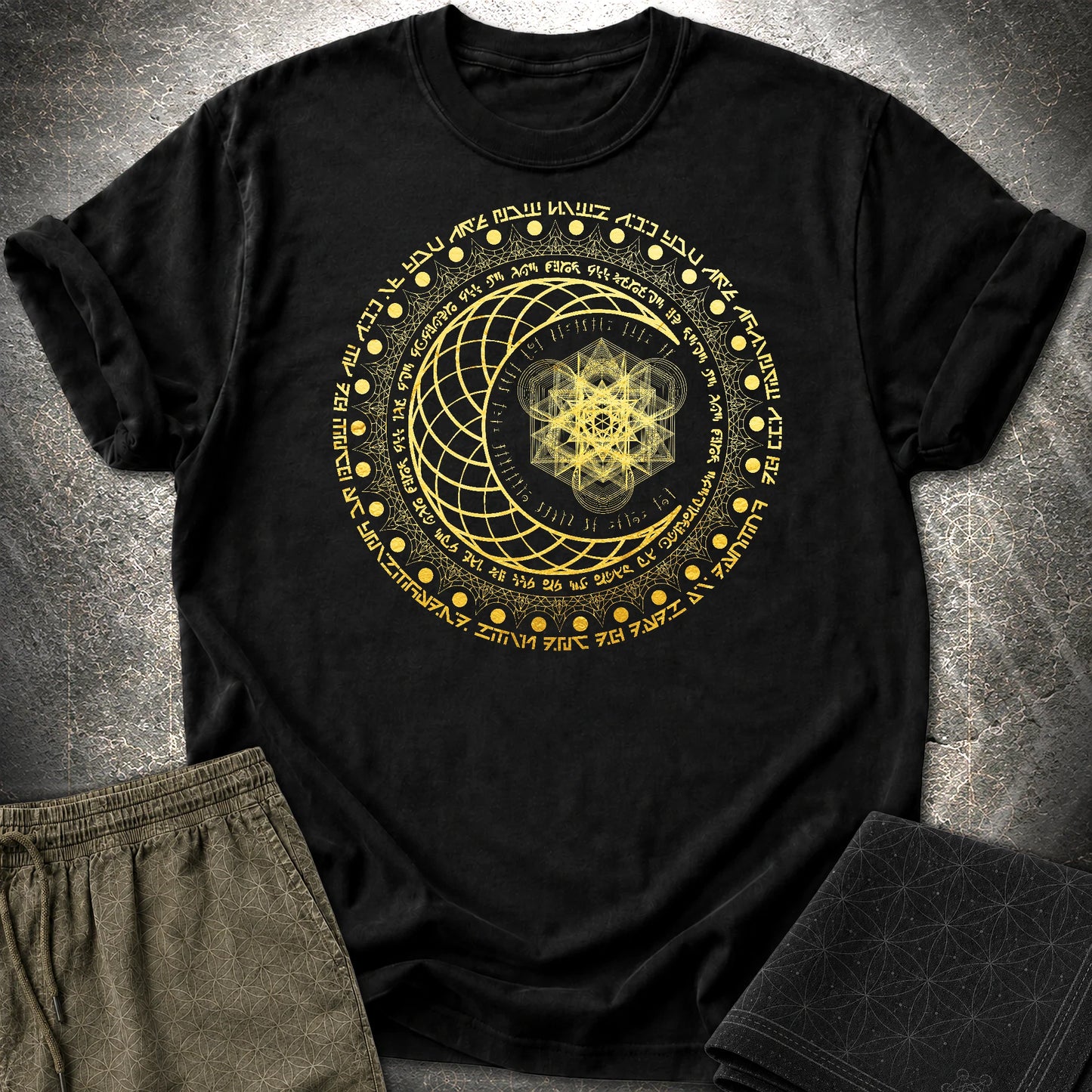 Sacred Geometry Moon Inscriptions T-Shirt - Sacred Geometry Moon Inscriptions T-Shirt - Black