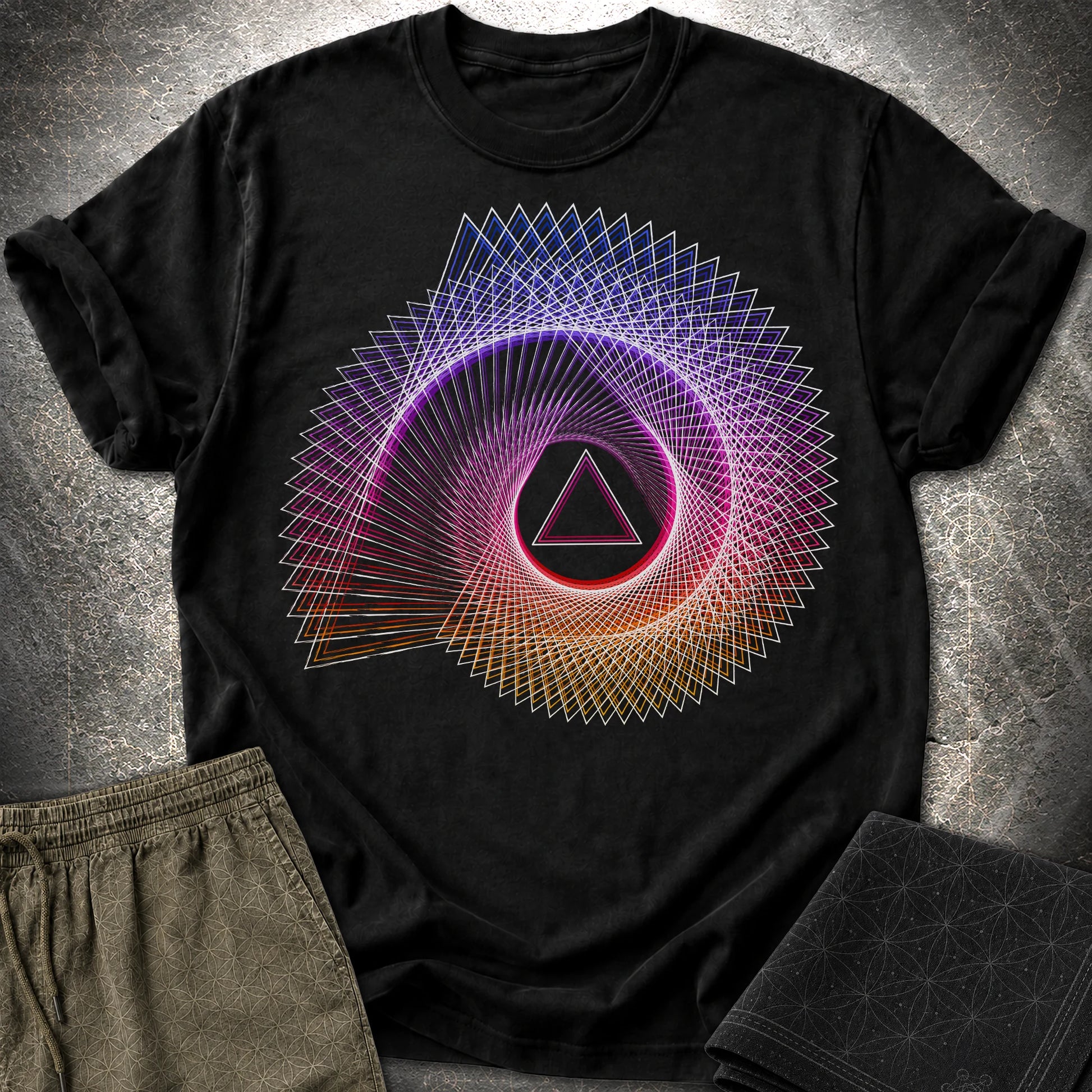 Spiralling Gradient Triangle - Spiralling Gradient Triangle T-Shirt - Black