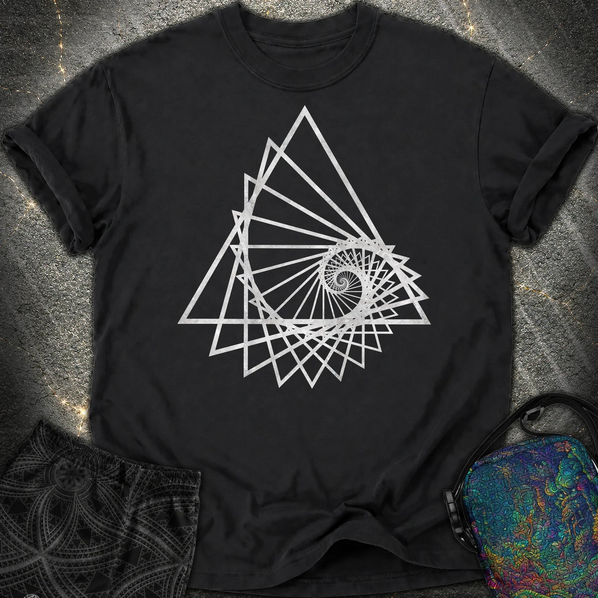 Spiralling Triangle Geometric Comfort T-Shirt - Spiralling Triangle Geometric Comfort T-Shirt - Black