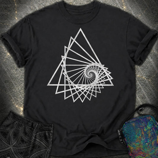 Spiralling Triangle Geometric Comfort T-Shirt - Spiralling Triangle Geometric Comfort T-Shirt - Black