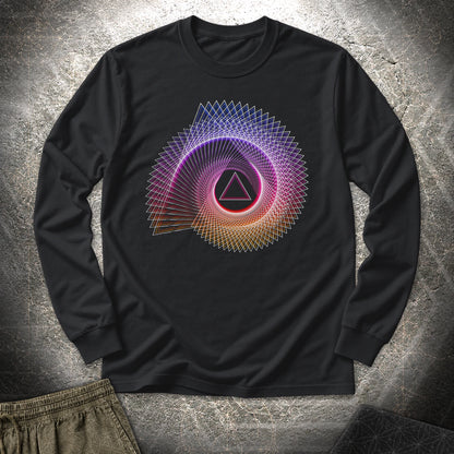 Spiralling Gradient Triangle Long Sleeve Shirt showing front artwork