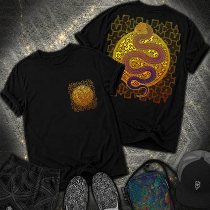 Shipibo Kene Cosmic Snake Comfort 2 Sided T-shirt - Shipibo Kene Cosmic Snake Comfort 2 Sided T-shirt - Black