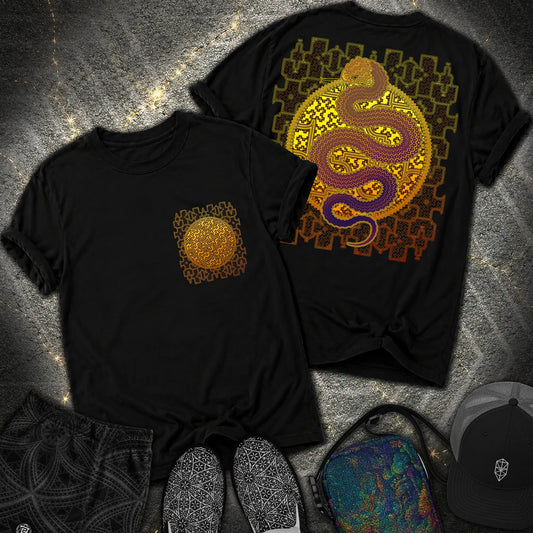 Shipibo Kene Cosmic Snake Comfort 2 Sided T-shirt - Shipibo Kene Cosmic Snake Comfort 2 Sided T-shirt - Black