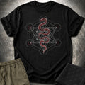 Serpent Sacred Geometry Shirt, Red Snake Metatron Cube Tee, Mystic Occult Geometric Spiritual T-Shirt
