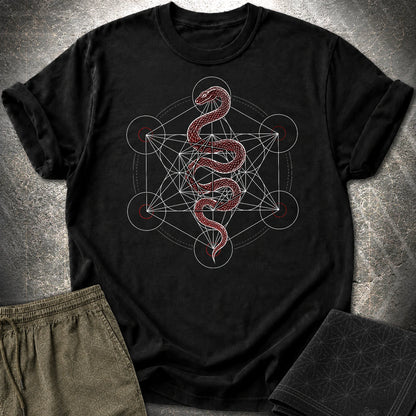 Serpent Sacred Geometry Shirt, Red Snake Metatron Cube Tee, Mystic Occult Geometric Spiritual T-Shirt - Serpent Sacred Geometry Shirt, Red Snake Metatron Cube Tee, Mystic Occult Geometric Spiritual T-Shirt - Black